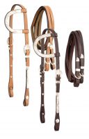 Leather Single Ear Silver Headstall W/Reins - Light Or Dark Oil